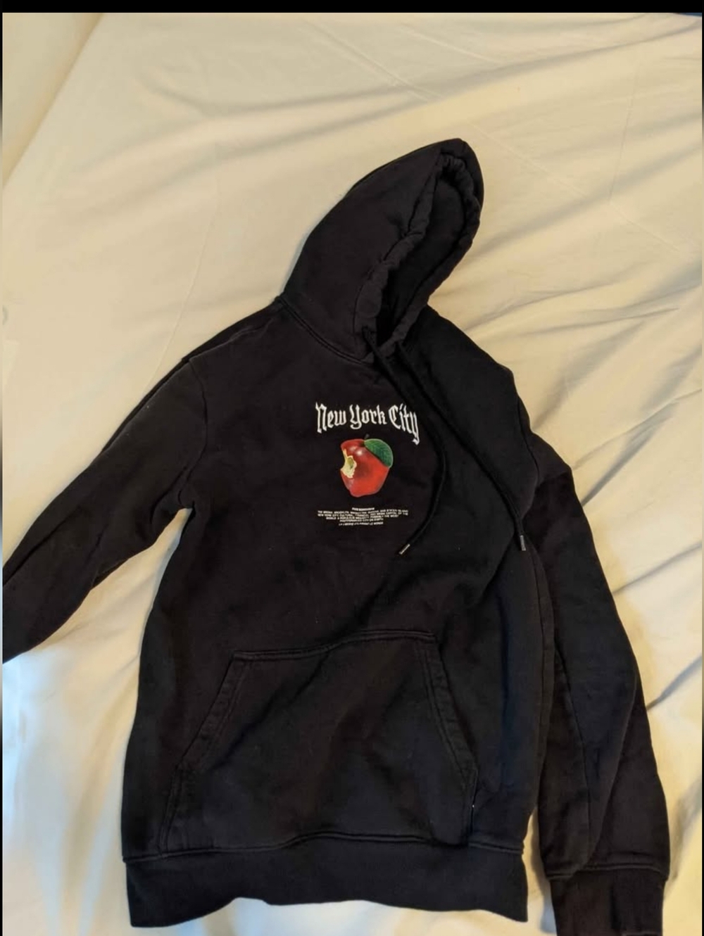 H&M Black Hoodie with Red Apple Graphic